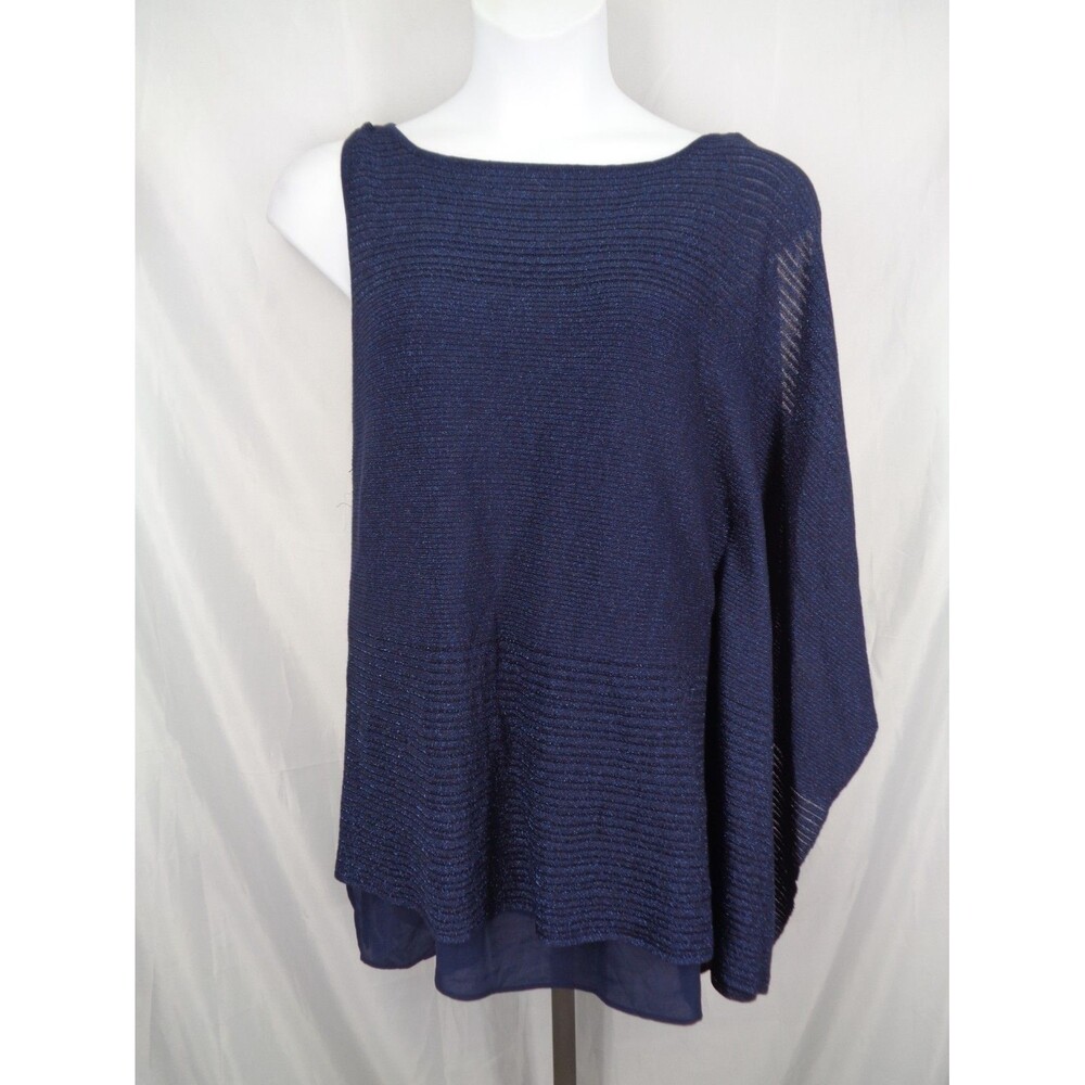WHBM Asymmetric Poncho Sweater Large Blue Metallic Sleeveless One Shoulder New